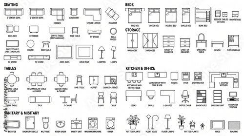 Top view architectural bathroom furniture symbols set. 2D CAD plan vector icons for interior design and floor plans, isolated white background.