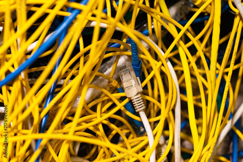Konstfotografi Concept of untidy messy network infrastructure with cables chaotically connected