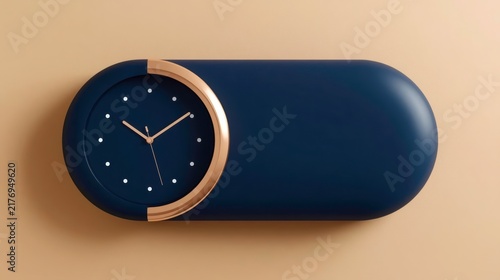 Minimalist clock with navy face and gold trim
