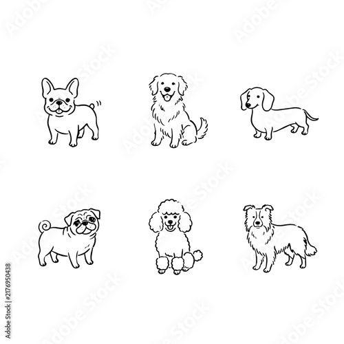Dog illustration icon set on outline brush effect
