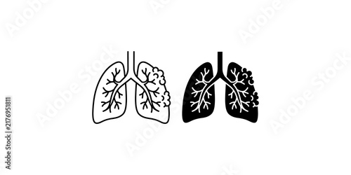 Fotografía Anatomy of human lungs icon set showing healthy and diseased respiratory system structures