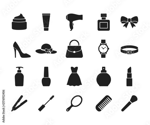 Beauty and Fashion Silhouette Icon Set