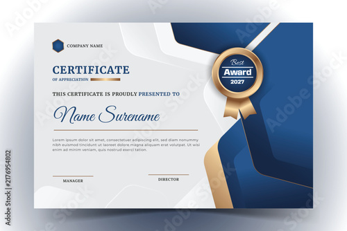 Luxury Gold and Navy Blue Certificate of Appreciation Template