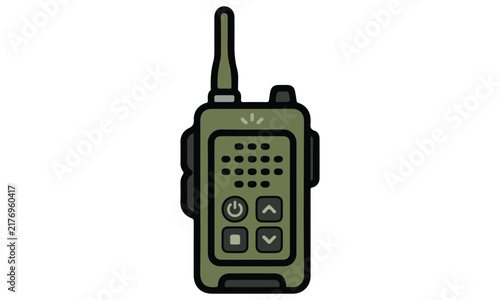 Military green walkie talkie portable radio flat vector illustration isolated on white background