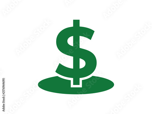 Green dollar sign vector icon, financial currency symbol on oval base, minimalist money graphic for business and banking