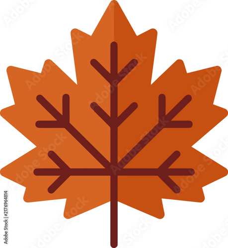 Autumn Maple Leaf Icon, Fall Season Symbol, Orange and Brown Flat Design