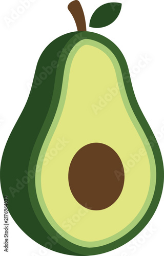 Fresh Avocado Half Cut with Pit, Healthy Food Illustration, Green Fruit Slice