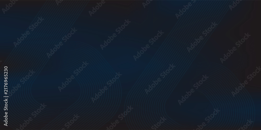 Obraz premium Dark blue abstract background with glowing circle lines. Geometric stripe line art design. Modern shiny blue diagonal rounded lines pattern. Futuristic technology concept. Vector illustration