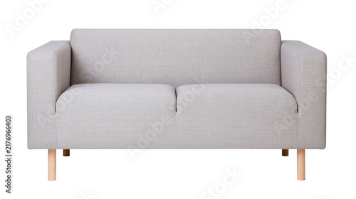 Konstfotografi Modern light grey fabric two seater sofa with wooden legs