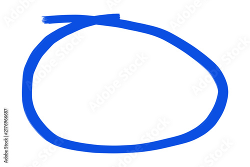 Blue Hand Drawn Brush Stroke Circle Highlight Frame on Transparent Background