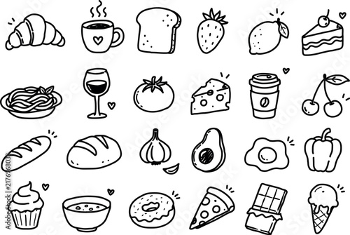 Hand Drawn Food and Drink Doodle Vector Illustration Set