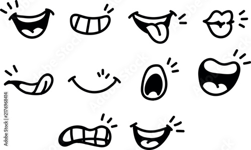 Cartoon Mouth Expressions and Smile Doodle Vector Set