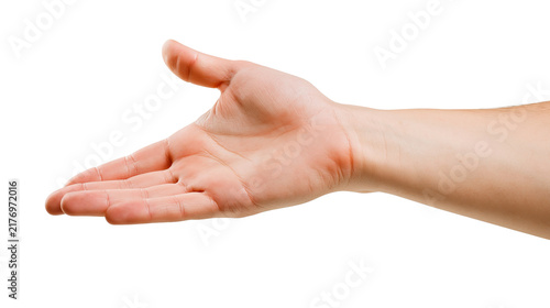 Quadro su tela Open human hand palm facing up in a welcoming gesture