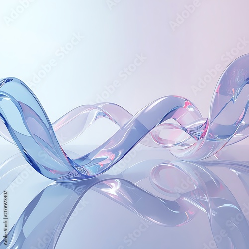 Elegant Abstract 3D Glass Waves in Soft Blue and Pink Pastel Tones
