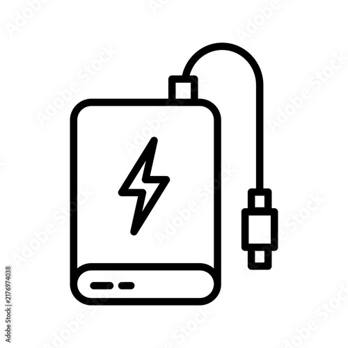 Power bank portable charger battery with cable line icon