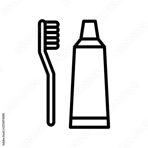 Toothbrush and toothpaste dental hygiene kit line icon