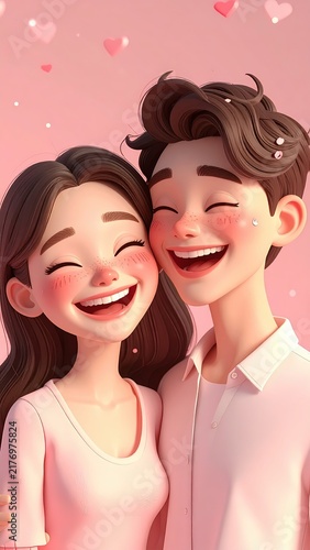 Cute Valentine Couple Sticker, Cute Couple Laughing Together for Valentine's Day
