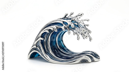 Silver blue digital wave isolated on white background, dynamic ocean inspired abstract design with flowing curves for modern backgrounds, technology, energy, water and creative