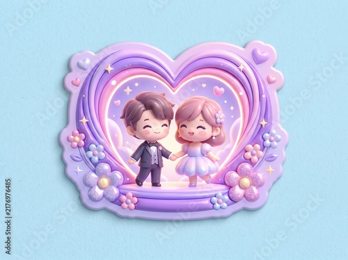 Cute Valentine Couple Sticker, Heartwarming Couple Inside Portal of Love