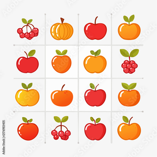 Autumn Fruit and Berry Collection with Apples Pumpkins and Berries
