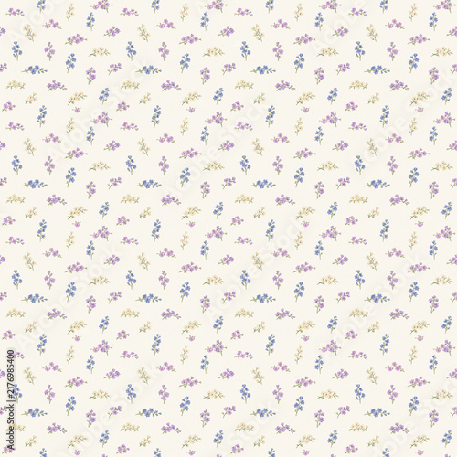 Delicate Larkspur Flowers on Fine Stems in Botanical Seamless Pattern