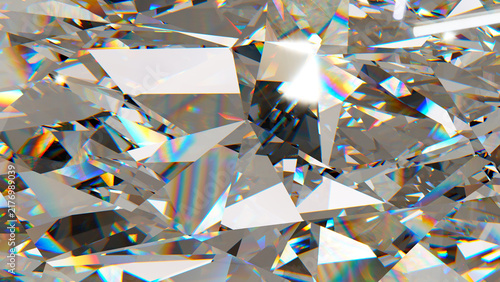Abstract Sparkling Diamond Facets with Rainbow Reflections, macro of brilliant diamond facets with dazzling rainbow reflections, creating a luxurious geometric background. 