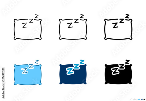 Sleeping pillow icons in outline and solid styles, Editable stroke.