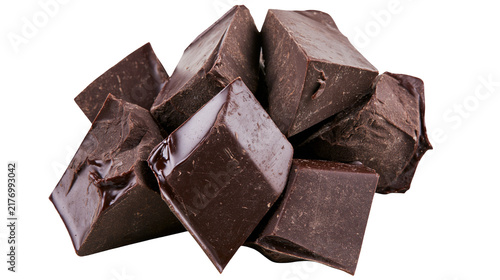 Foto Roughly chopped dark chocolate chunks with glossy edges