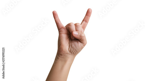 Fotografie Human hand showing rock and roll sign with index and little finger extended