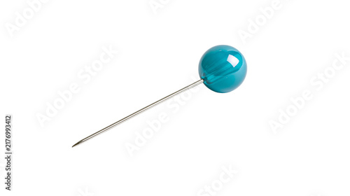 Fotografie Teal blue round head sewing pin with sharp metal needle