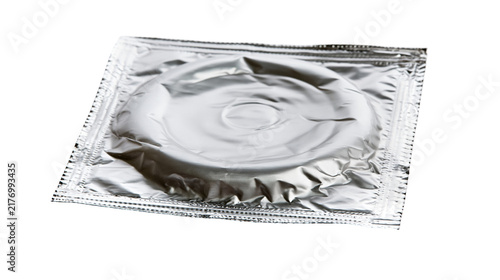 Canvastavla Silver metallic foil condom wrapper with circular contraceptive product inside