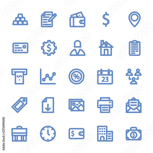 Filled color outline icons for Banking and Finance