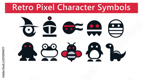 Retro Game Character Symbols with Fantasy Creatures Vector Set