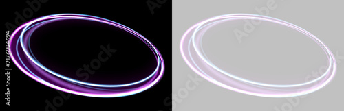 Fotografía Entwined elliptical light rings glow in bright neon pink and cool cyan colors
