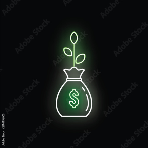Money bag with dollar symbol sprouting a plant, symbolizing financial growth and investment