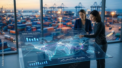 Transportation logistics  supply chain optimization and global trade shipping route visualization