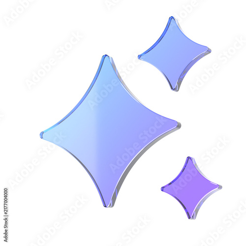 3D Rendering Glass Sparkle Star Trio Blue Purple Gradient AI Magic Shine Icon Composition Isolated on White