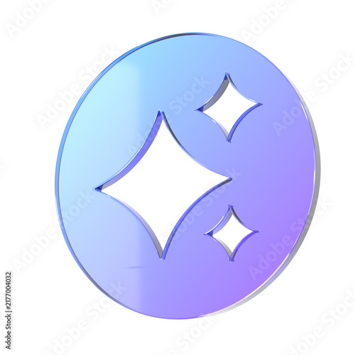 3D Rendering Glossy Glass Circle Badge Sparkle Star Cutout Blue Purple Gradient AI Magic Sticker Icon on White
