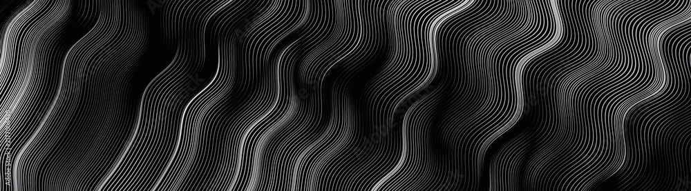 Fototapeta premium Abstract black and white wavy lines background with smooth curved dynamic texture pattern