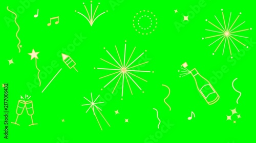 Animated Party Celebration Elements on Green Screen Background