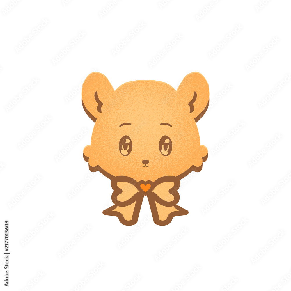 Obraz premium Cute cookie ferret character illustration with heart bow, kawaii cartoon animal