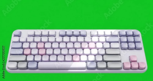3D pastel mechanical computer keyboard on green screen background