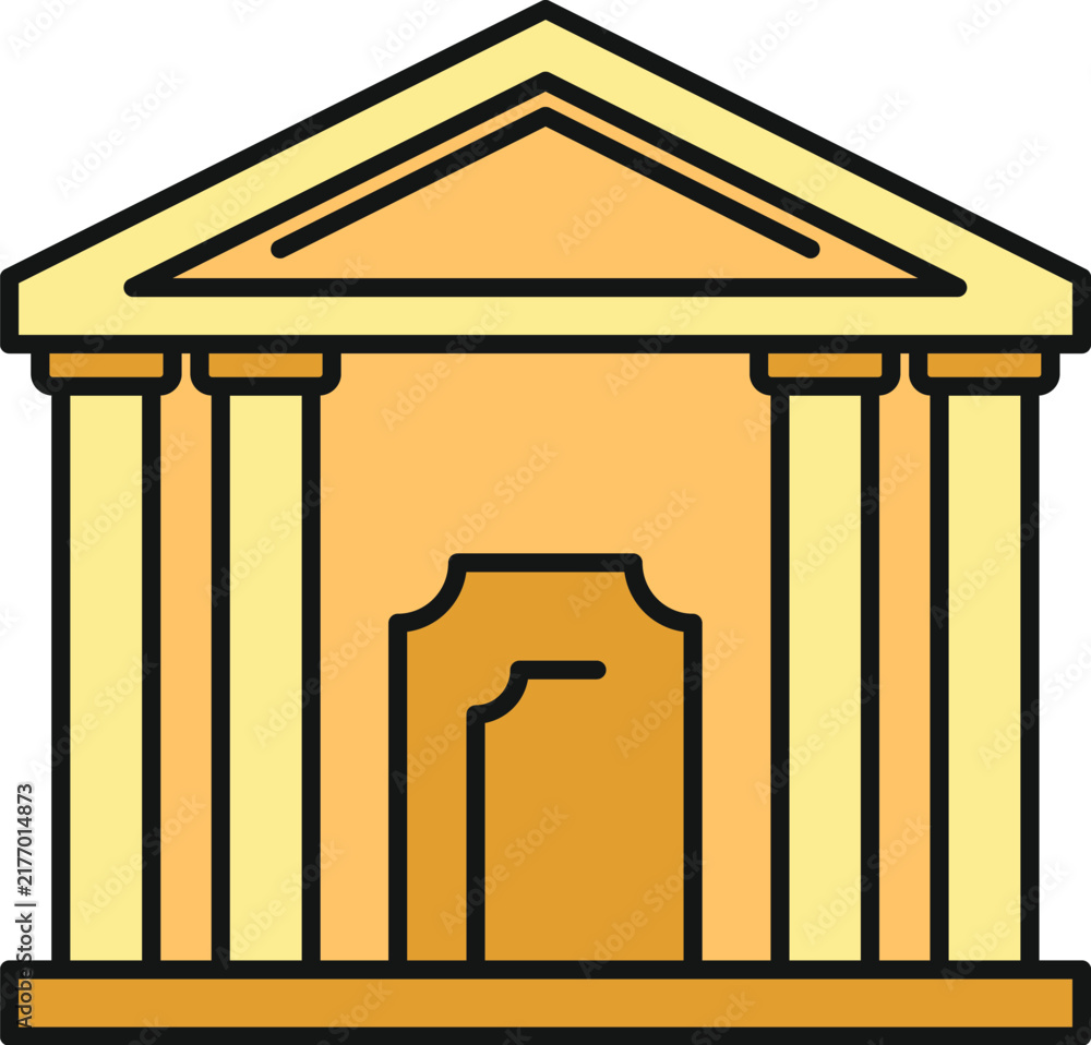 Naklejka premium Classical building icon featuring columns and pediment symbolizing authority and history