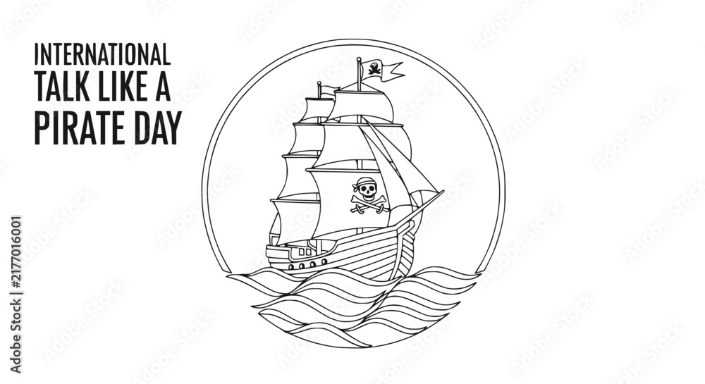 Naklejka premium International Talk Like a Pirate Day: Sailing Ship Illustration with Jolly Roger