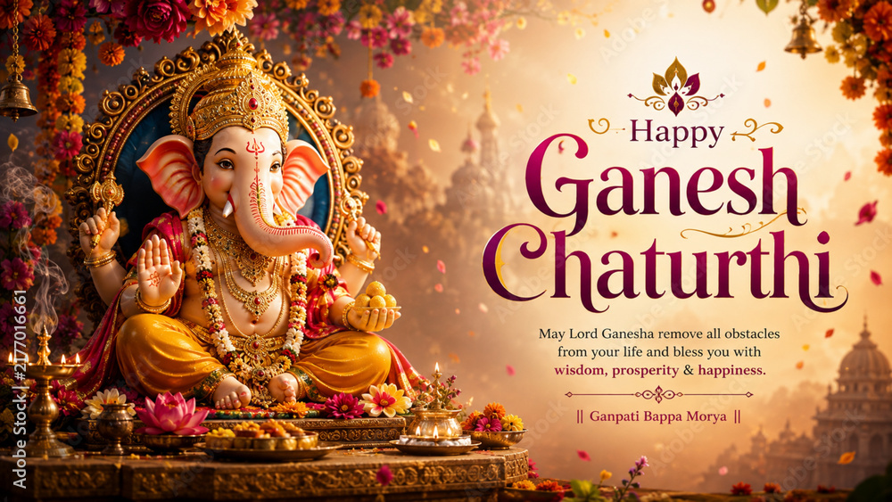 Fototapeta premium Happy Ganesh Chaturthi Festival Celebration with Lord Ganesha