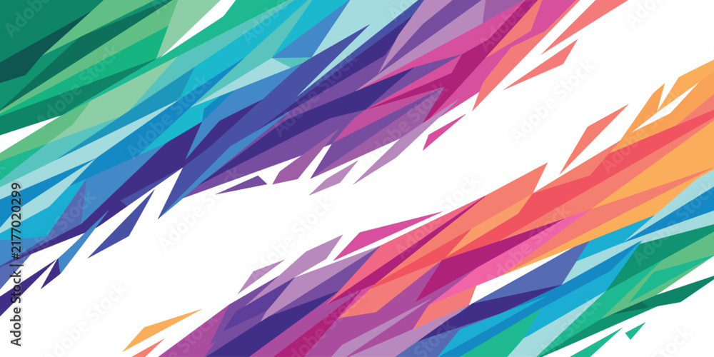 Obraz premium Abstract Rainbow Explosion: A vibrant abstract design featuring a chaotic yet beautiful explosion of colorful geometric shapes, ranging from deep blues and purples to fiery oranges and yellows.