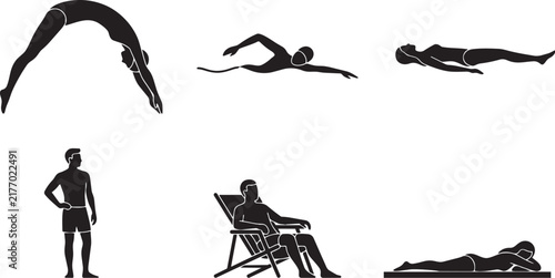 Swimming Pool People Black Silhouette Vector Set for Architectural Design