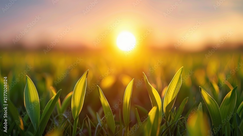 Obraz premium Sunset over early spring fields in a natural rural landscape