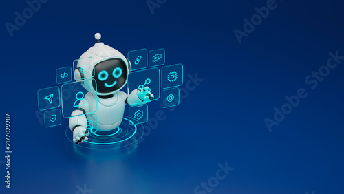 Plakat w ramie AI agent robot workflow automation orchestrator artificial intelligence data coding icon flow process assistant technology futuristic 3d rendering.