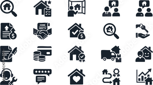 Real Estate And Finance Flat Icons Set Including House Search And Investment Concepts